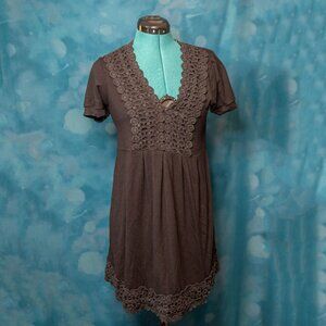 CLEARANCE Liza Byrd Brown Crochet Trim Dress – Size M – Boho Chic